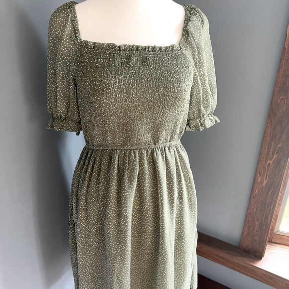 Sophie & Hailee sage and beige baby hearts dress- rouged front - Picture 2 of 5